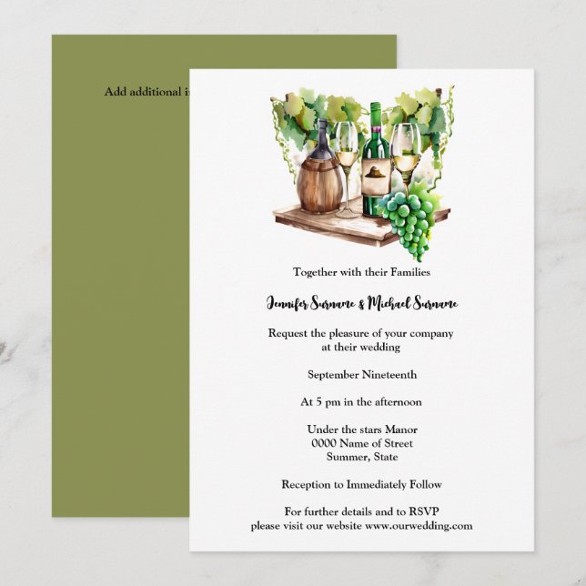 Invitation Aquarelle minimaliste bouteilles de vin pays (Devant / Derrière)