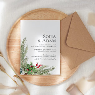 Invitation Aquarelle minimaliste Mariage d'hiver Poinsettia