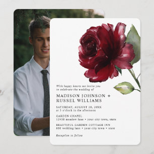 Invitation Aquarelle minimaliste Rose profonde Mariage photo
