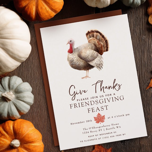 Invitation Aquarelle minimaliste Turquie Thanksgiving (Créateur téléchargé)