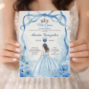 Invitation Aquarelle Mis Quince Dusty Blue Quinceañera
