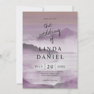 Invitation Aquarelle Misty mountain mariage rose vif