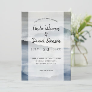 Invitation Aquarelle Misty Mounts indigo bleu mariage Inv
