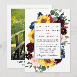 Invitation Aquarelle Mixte Floral Frame Photo Mariage