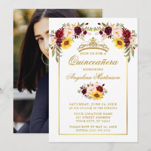 Invitation Aquarelle Mixte Florale Or Quinceanera Photo