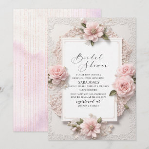 Invitation Aquarelle moderne 3D Fleurs roses Fête des mariées