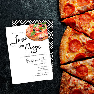 Invitation aquarelle moderne Amour et Pizza