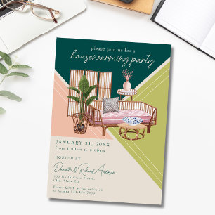 Invitation Aquarelle moderne Art Déco Fête de Ménage