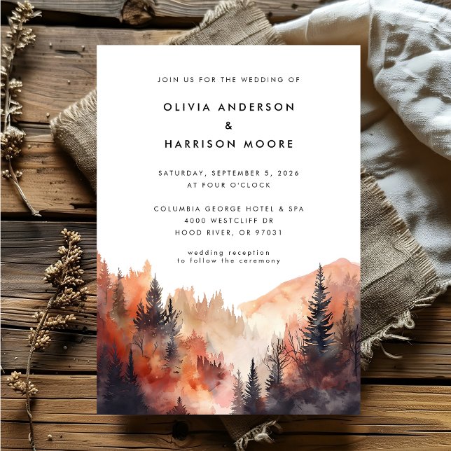 Invitation Aquarelle moderne Automne Mountain QR Code Mariage (Créateur téléchargé)
