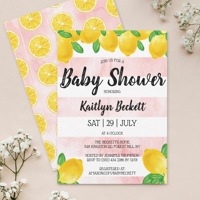 Invitation Aquarelle moderne Baby shower citronnier (Créateur téléchargé)