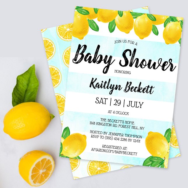 Invitation Aquarelle moderne Baby shower citronnier (Créateur téléchargé)