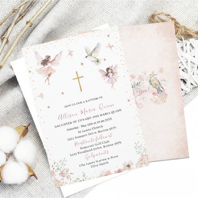 Invitation Aquarelle moderne Baptême Magique Fée Florale Pr (Créateur téléchargé)