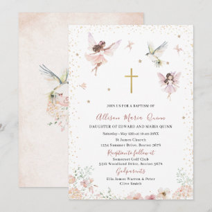 Invitation Aquarelle moderne Baptême Magique Fée Florale Pr