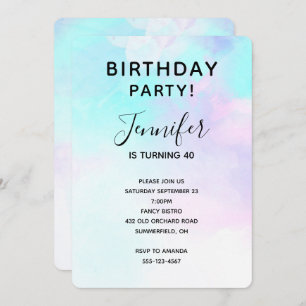 Invitation Aquarelle moderne bleu et violet Abstrait Annivers