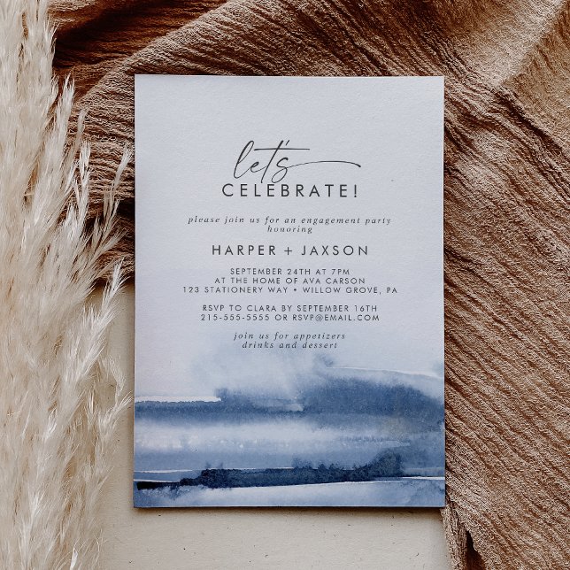 Invitation Aquarelle moderne | Bleu Fêtons (Créateur téléchargé)