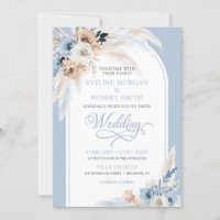 Aquarelle moderne bleu rose pampas arc tropical