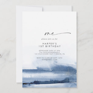 Invitation Aquarelle moderne   Blue First Birthday Party