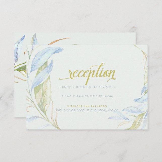 Invitation Aquarelle Moderne Boho Branches Feuilles Réception (Devant / Derrière)