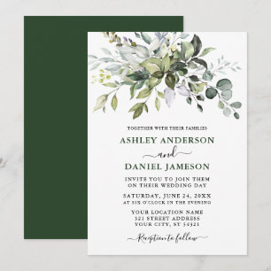 Invitation Aquarelle moderne Botanique Vert Mariage Vert