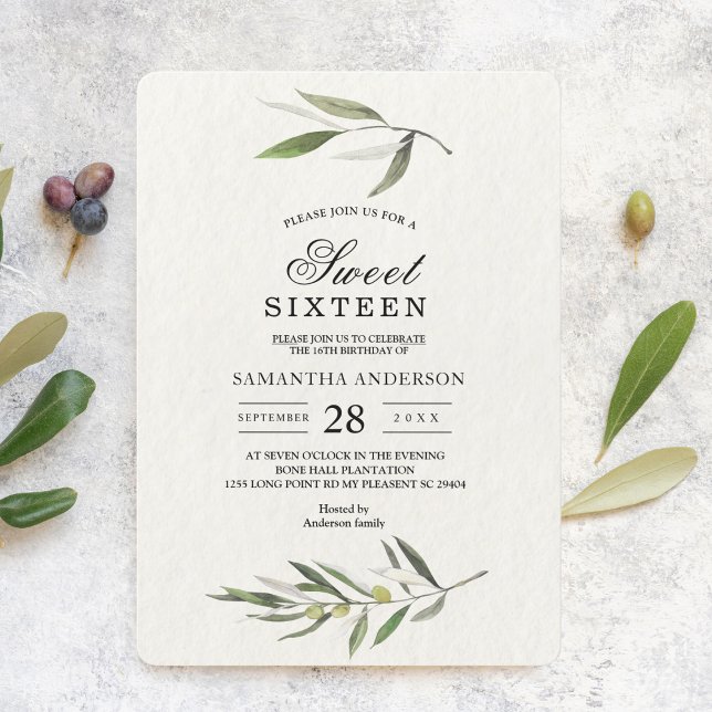 Invitation Aquarelle moderne Branche d'olive verte (Créateur téléchargé)