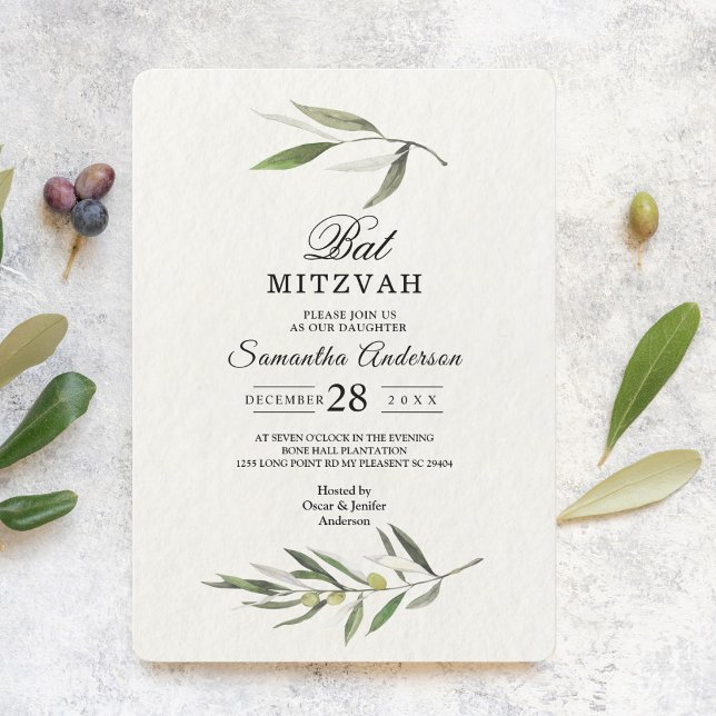 Invitation Aquarelle moderne Branche d'olive verte (Créateur téléchargé)