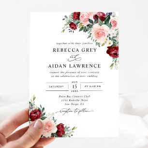 Invitation Aquarelle moderne Burgundy Blush FlorMariage