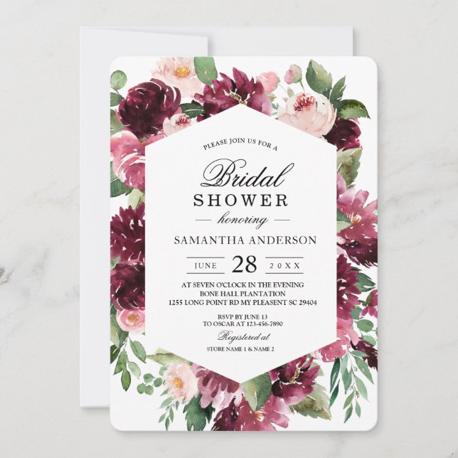 Invitation Aquarelle moderne Cadre Floral Rouge (Devant)