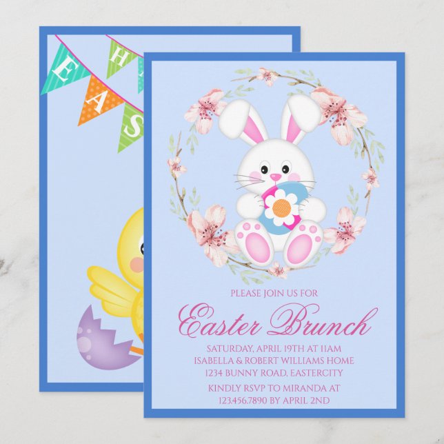 Invitation Aquarelle moderne Chasse aux oeufs de Brunch de Pâ (Devant / Derrière)