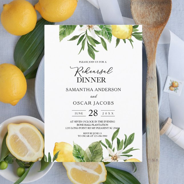 Invitation Aquarelle moderne Citrons et feuilles jaunes (Créateur téléchargé)
