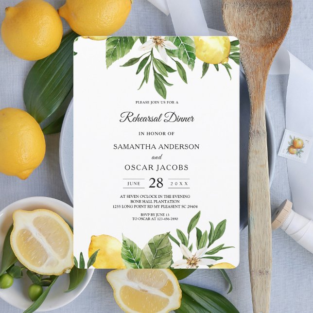 Invitation Aquarelle moderne Citrons et feuilles jaunes (Créateur téléchargé)