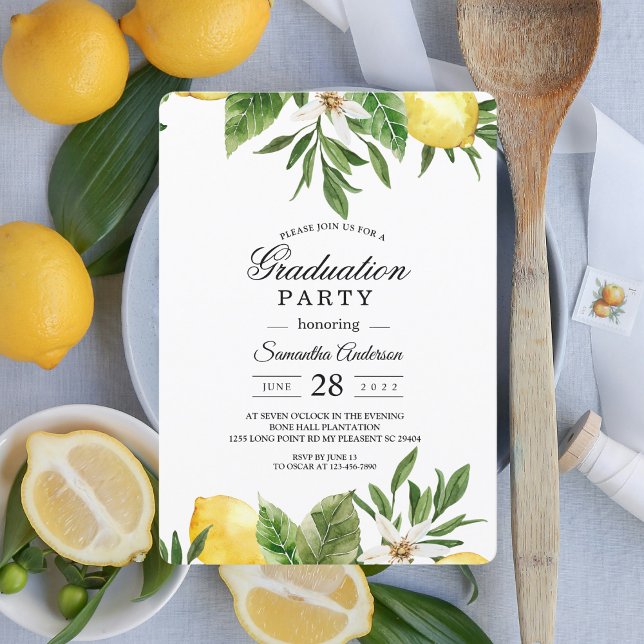 Invitation Aquarelle moderne Citrons et feuilles jaunes (Créateur téléchargé)