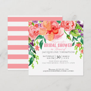 Invitation Aquarelle moderne Corail Floral Roses Rose Lavande