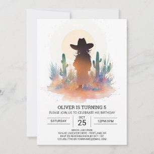Invitation Aquarelle Moderne Cowboy Anniversaire