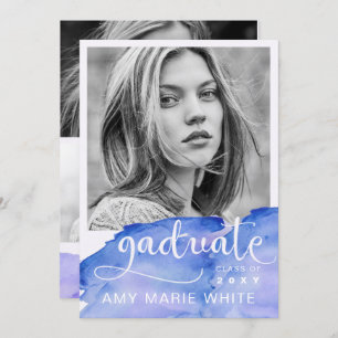Invitation Aquarelle Moderne Design Script Photo Graduation