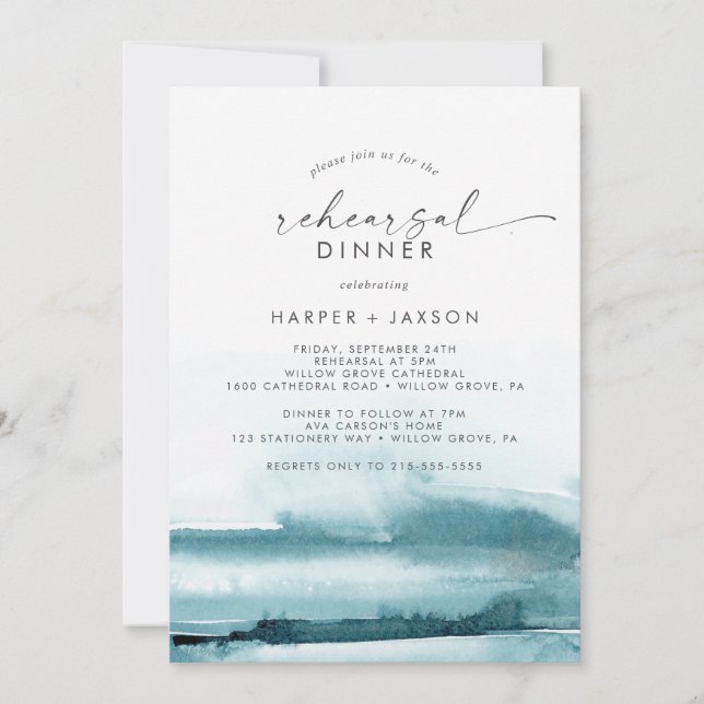 Invitation Aquarelle moderne | Dîner de répétition Turquoise (Devant)