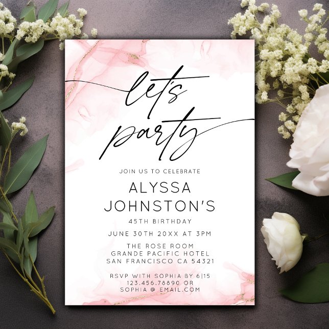 Invitation Aquarelle moderne élégante Faisons la fête rose (Créateur téléchargé)