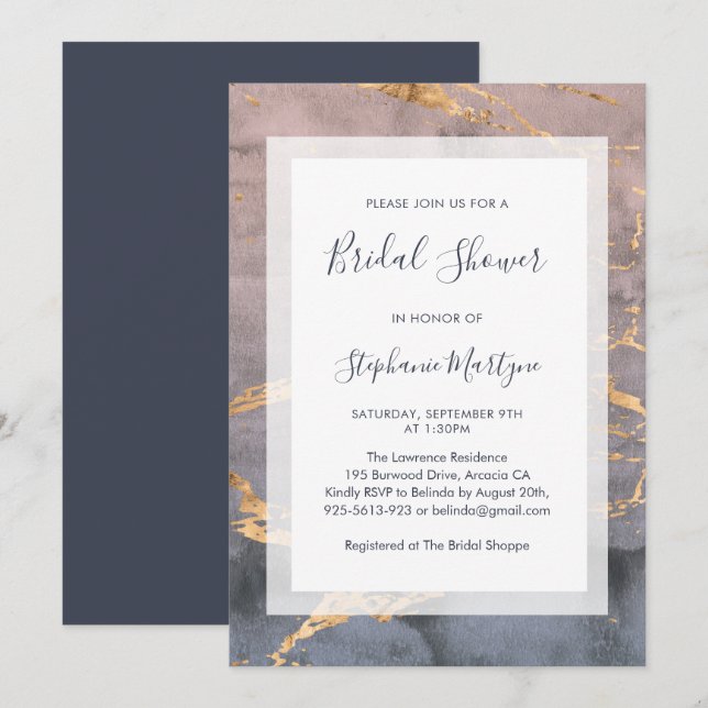 Invitation Aquarelle moderne et Fête des mariées or (Devant / Derrière)