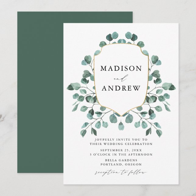 Invitation Aquarelle moderne Eucalyptus Mariage de verdure (Devant / Derrière)