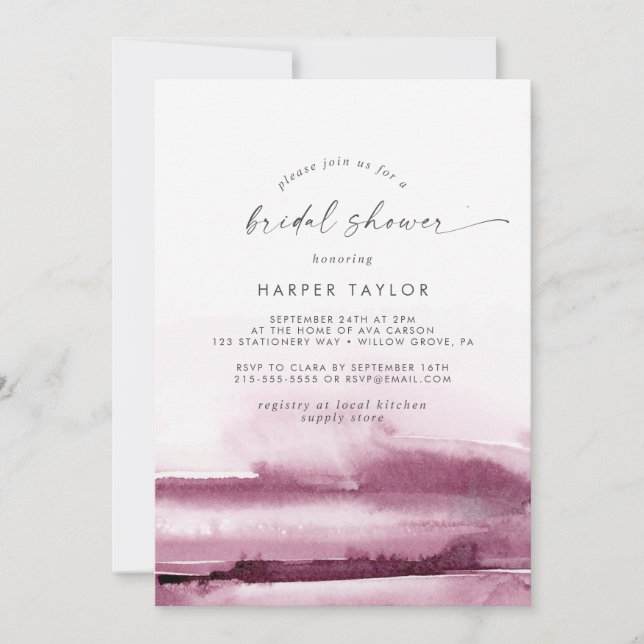 Invitation Aquarelle moderne | Fête des mariées rouge (Devant)