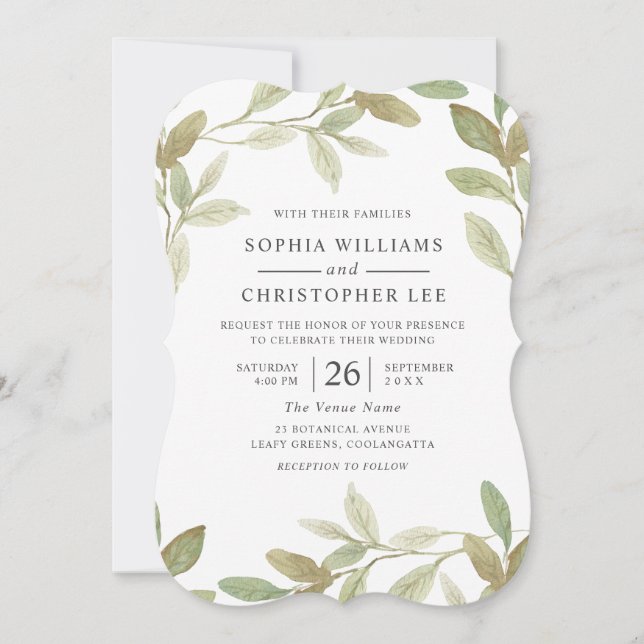 Invitation Aquarelle moderne Feuille verte Automne Mariage ét (Devant)