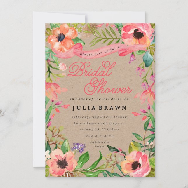 Invitation Aquarelle moderne Floral Douche nuptiale Invitatio (Devant)