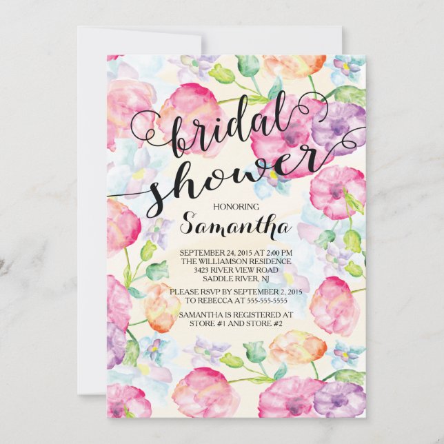 Invitation Aquarelle moderne Floral Douche nuptiale Invitatio (Devant)