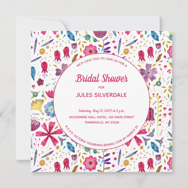 Invitation Aquarelle moderne Floral rose violet (Devant)