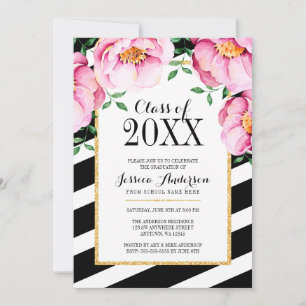 Invitation Aquarelle moderne Floral Stripes Graduation Party