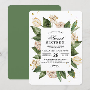 Invitation Aquarelle moderne Floral Vert & Jaune Cadre