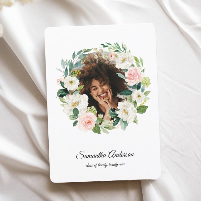 Invitation Aquarelle moderne Floral Wreath Photo Graduation (Créateur téléchargé)