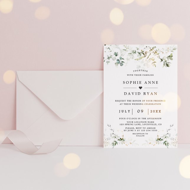 Invitation Aquarelle moderne Gold Airy Mariage de verdure (Créateur téléchargé)