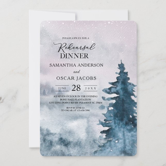 Invitation Aquarelle moderne hiver Arbre de Noël Nature Inv (Devant)