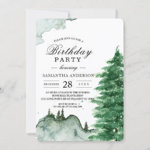 Invitation Aquarelle moderne Hiver Nature Arbres verts Invita
