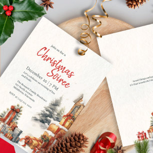 Invitation Aquarelle moderne hiver Rouge Vert Noël